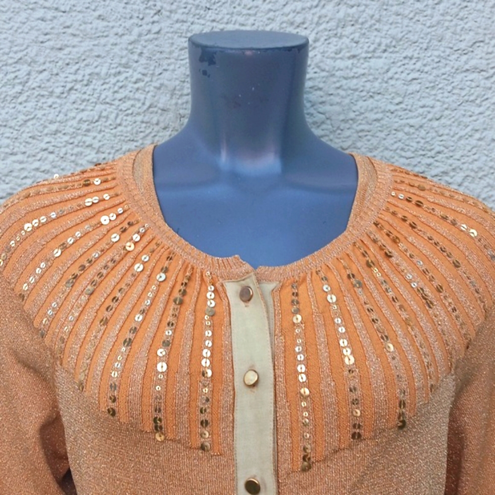 ESCIO LADIES GOLD SPARKLE (2) PC LUXURY CARDIGAN CARDIGAN SWEATER SET